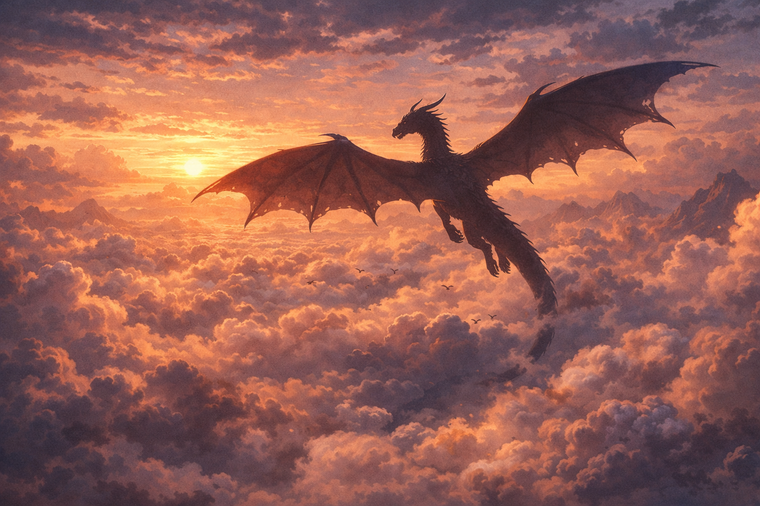 ドラゴンの飛翔と夕焼け