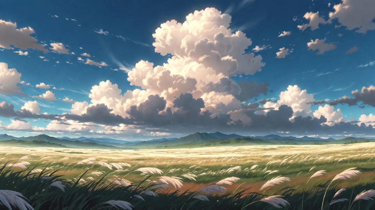 風が吹く広い草原