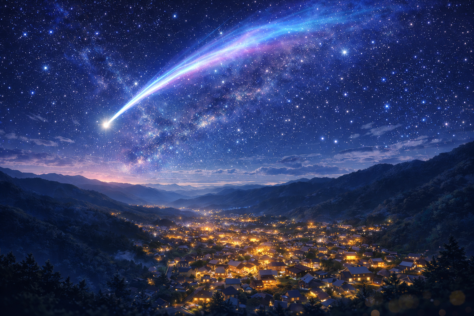 星降る夜の山間の村