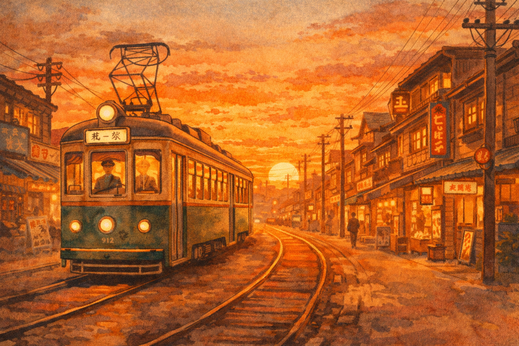 昭和時代の夕暮れトラム