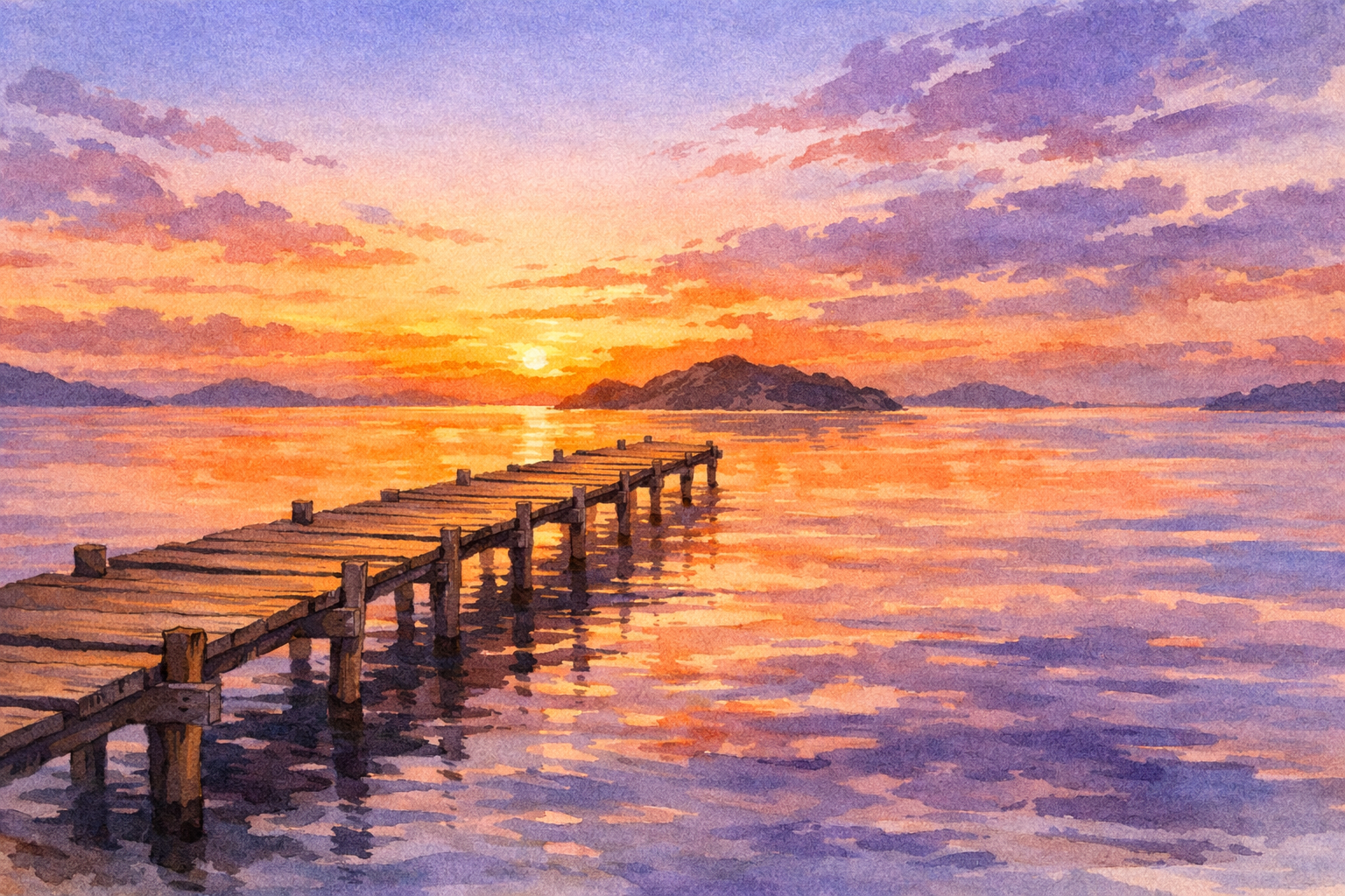 瀬戸内海の夕焼けと桟橋