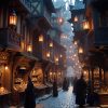 魔法の街の夜の小道